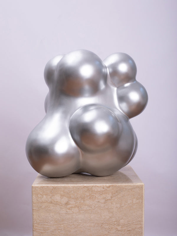 Tabletop Abstract Wood Sculpture Silver