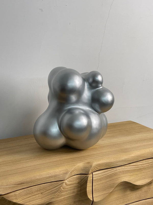 Tabletop Abstract Wood Sculpture Silver