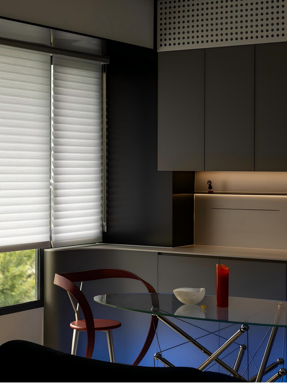 Bedroom with large windows and modern decor