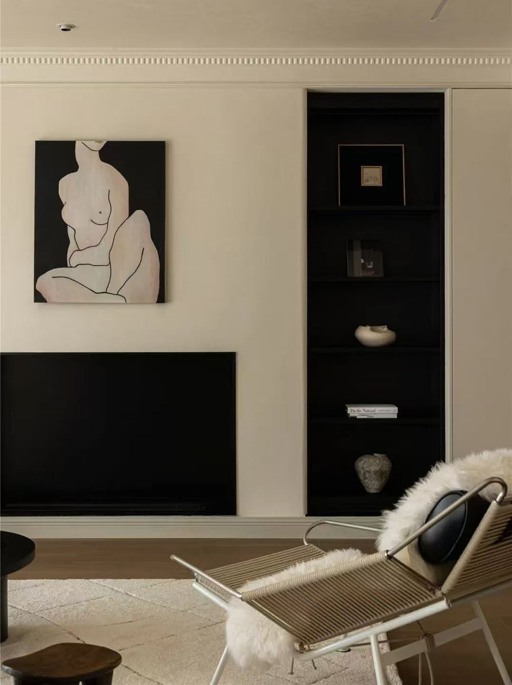 Living room with modern furniture and kitchen