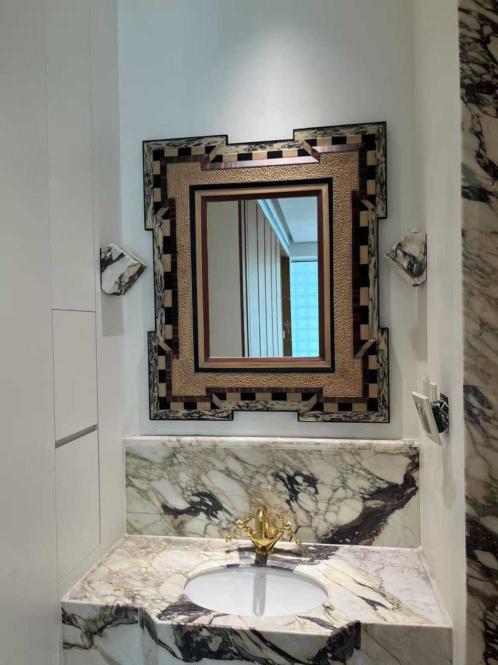 Living room with modern furniture and kitchen