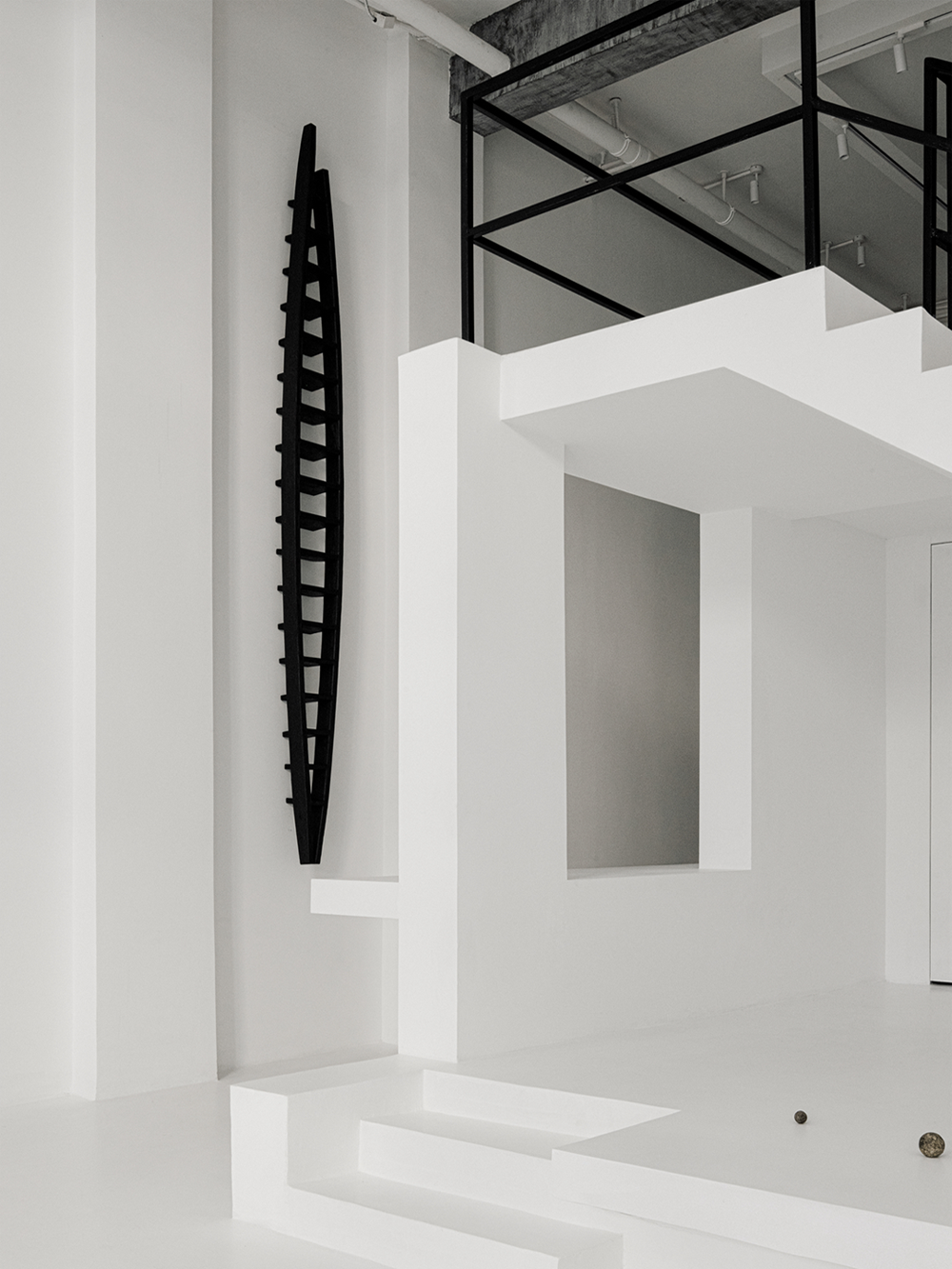 Living room with modern furniture and kitchen